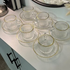 طقم شاي فاخر ثقيل بحز ذهبي