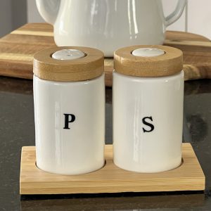 مملحة خشب بامبو ومزجاج للمح والفلفل الأسود